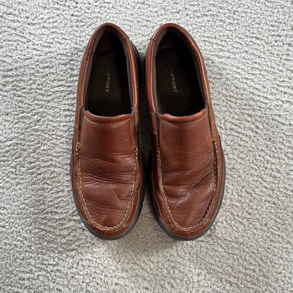 Rockport Mens Brown Leather Slip On Loafers Size 9.5 M Walking Shoes - Picture 3 of 11